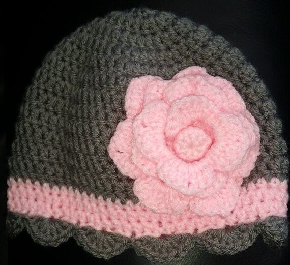 Items similar to Crochet Pretty Rose Flower Beanie Hat - Warm Winter ...