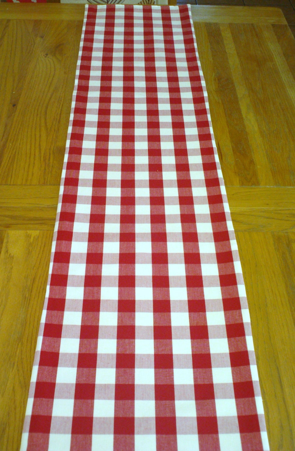 6ft Red gingham table runner Gingham Red table runner White