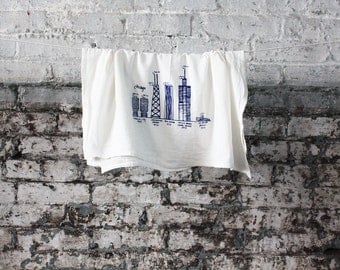 Chicago buildings diagram tea towel - white cotton floursack kitchen towel