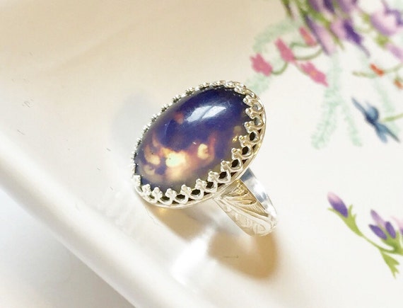 Mood Ring with Sterling Floral Band Vintage or New Stone