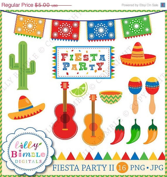 50% off Fiesta Party in Primary Colors clipart for invitations, cards, and party decor picado, DIGiTAL DOWNLOAD Il_570xn