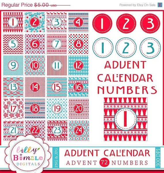 50% off Advent Calendar Clipart DIY digital Christmas INSTANT DOWNLOAD numbers Scandinavian Countdown Il_570xn