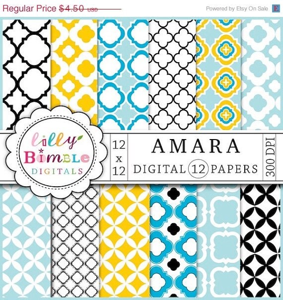50% off Amara Digital Papers Quatrefoil lattice work for photo cards, stationary modern scrapbooking paper printable download Il_570xn