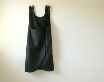 BLACK LINEN APRON / criss cross / linen pinafore dress / linen smock / organic / plus size / women clothing / made in australia / pamelatang