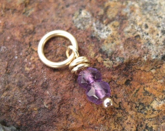 Tiny Amethyst Charm Gold - February Birthstone Charm