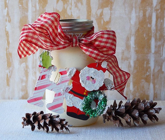 Handmade Christmas Holiday Personalize Ornament Mason Jar Rustic Decor Santa Clause