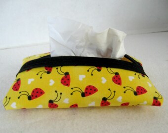 Ladybugs Tissue Holder Pocket Tissue Cozy Travel Size Yellow Red