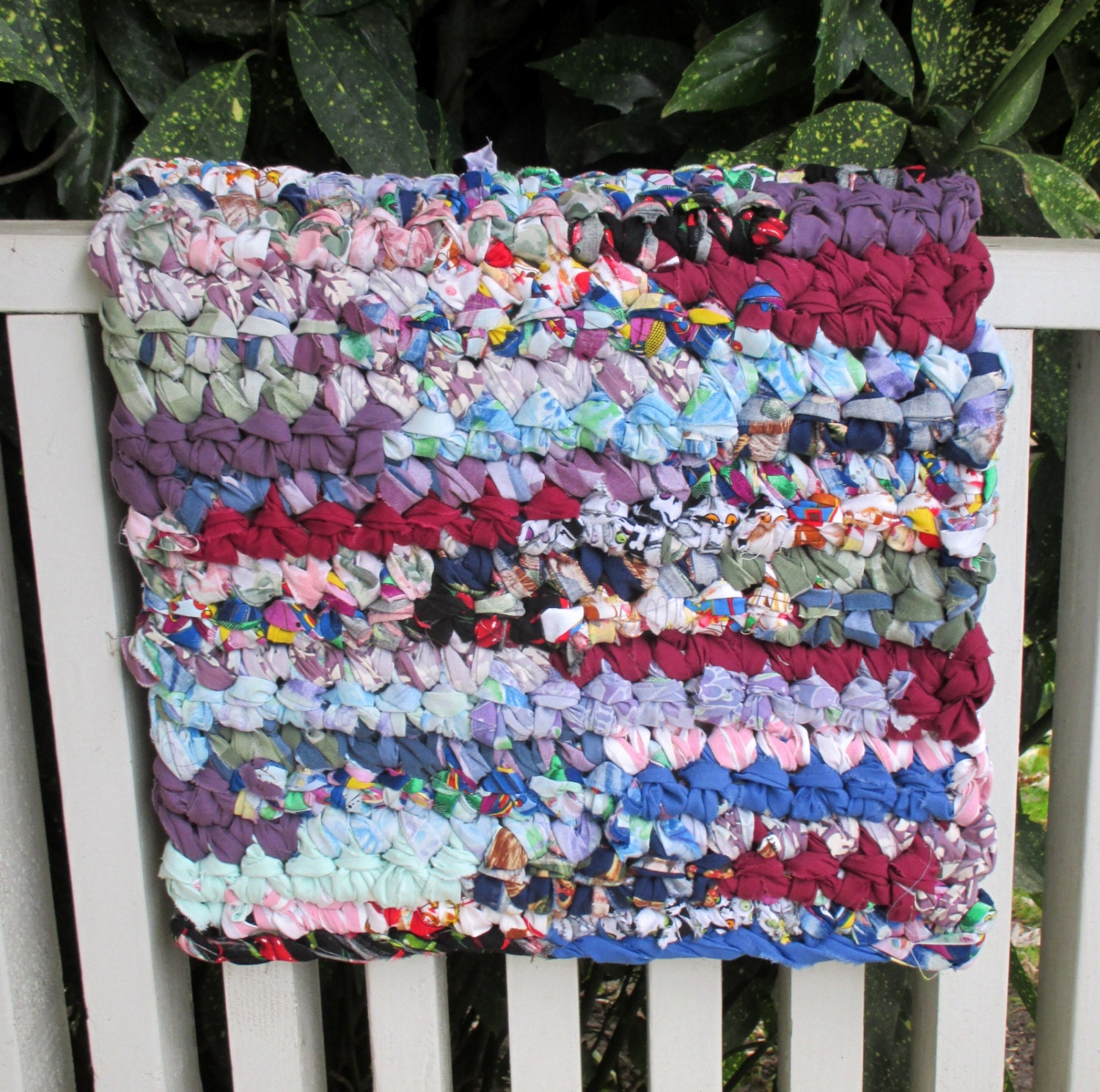 Recycled Thick Rag Rug Bath Mat Colorful Scrap Upcycle Bold