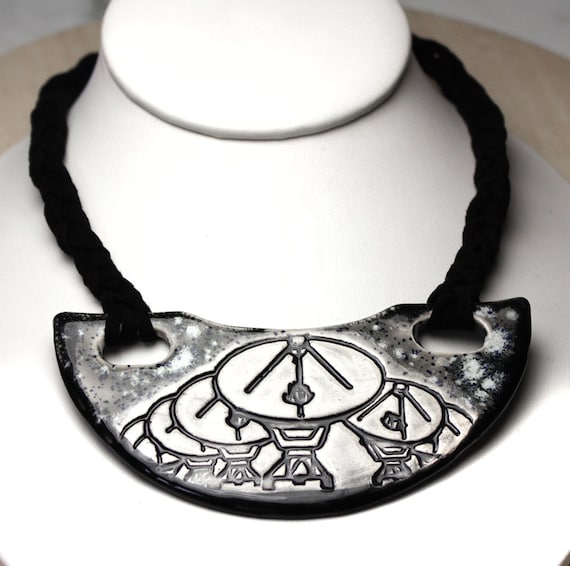 Radio Telescopes Ceramic Necklace with Braided Cord