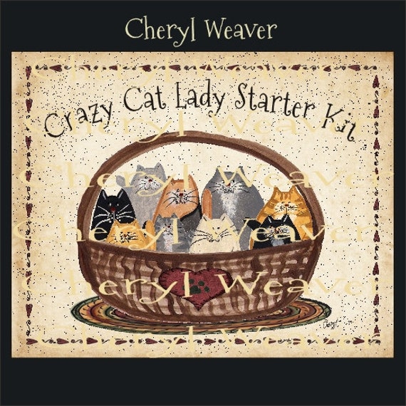 Crazy Cat Lady Starter Kit print 8 by 10 Inch Primitive Folk