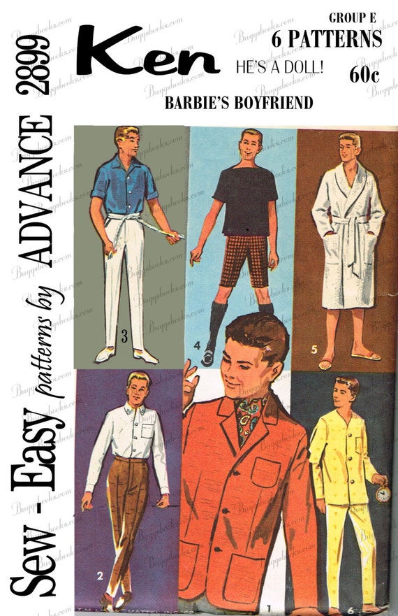 Vintage Advance 2899 Ken Doll Sewing Pattern PDF Pattern