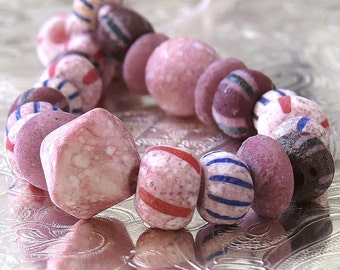 Pink Stone Striped Mix Czech Glass Seed Bead Bicone Bead Round Bead Disc Mix Beads : 1 Full Strand Pink Seed Mix