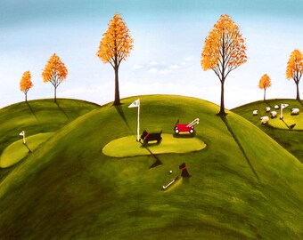Scottie Scotty Dog Golf Large Folk Art Print by Todd Young AT THE LINKS