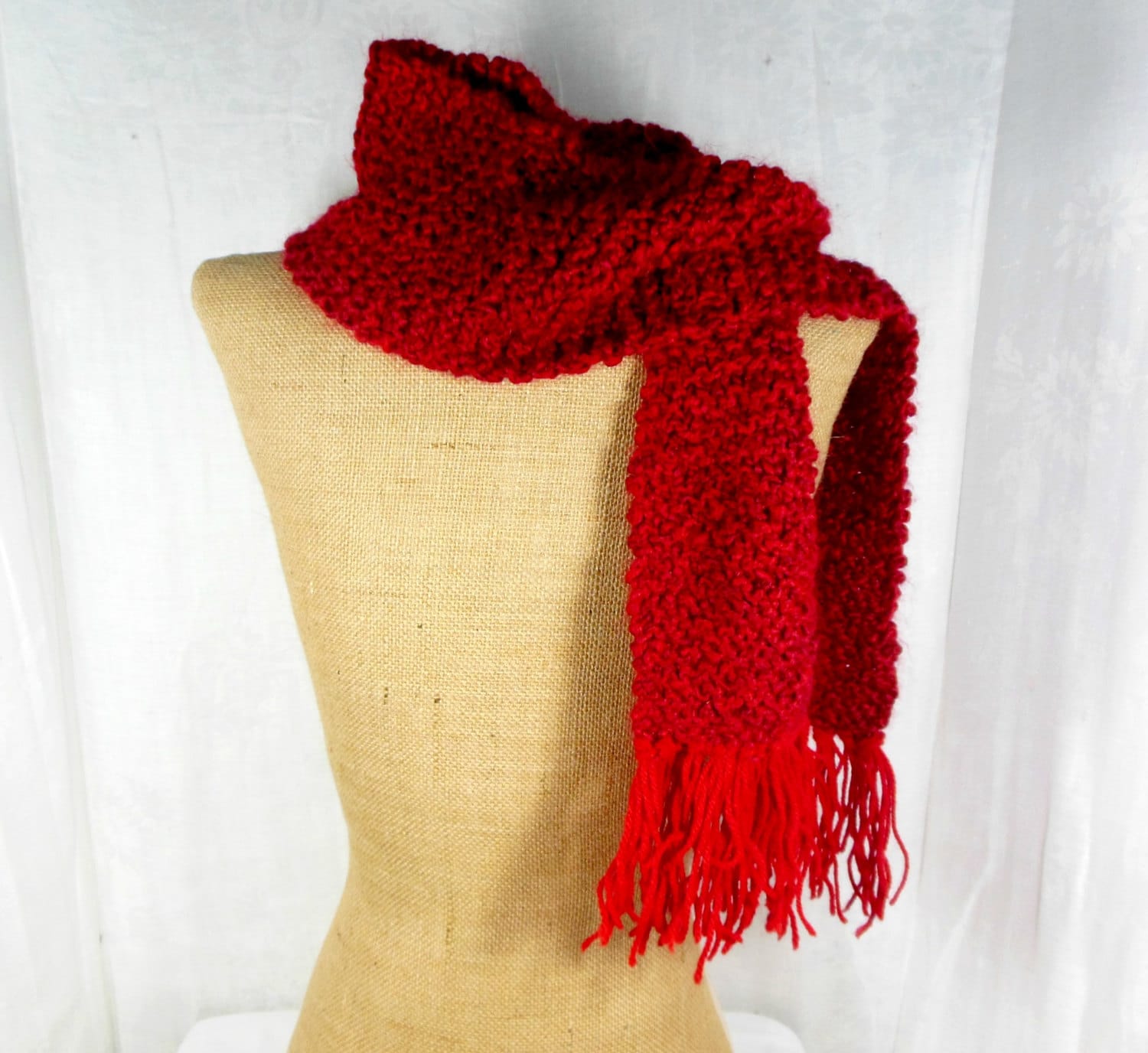 Red skinny scarf hand knit scarf womens knit scarf long