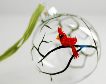 Christmas Cardinal Ornament, Hand Painted Personalized Glass Christmas Ornament - Cardinal Ornament, Red Bird, Christmas Bulb, Glass Bulb