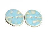 Oval Ceramic Buttons Big Large Fasteners Sewing Craft Supply Light Blue White 2 Hole Buttons Soft Baby Blue Set of 2 Stoneware Pottery OOAK