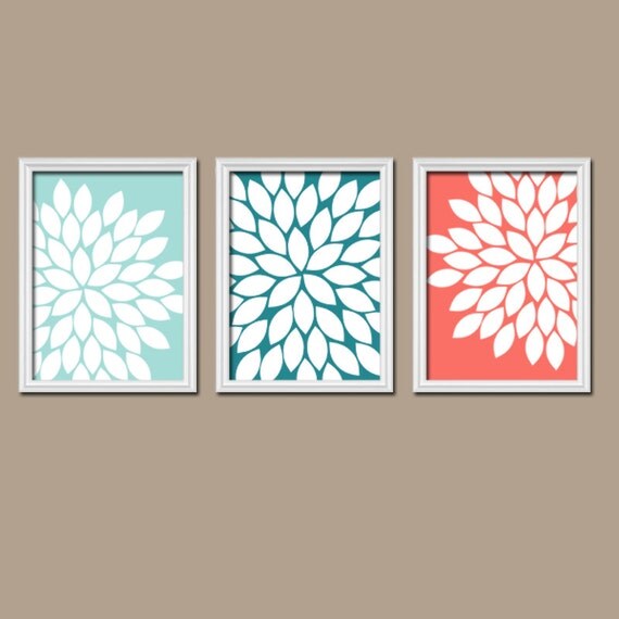 Aqua Teal Coral Wall Art Bedroom Canvas or Prints by TRMdesign