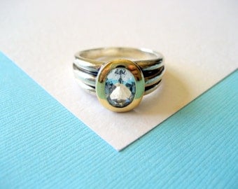 Designer Lorenzo 18kt Gold and Sterling Aquamarine Ring Size 6.5