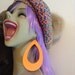 SMOOTH WOOD oval huge tangerine orange neon jungle high fashion wild earring natural boho party chic ooak large big light bohemian ethnic