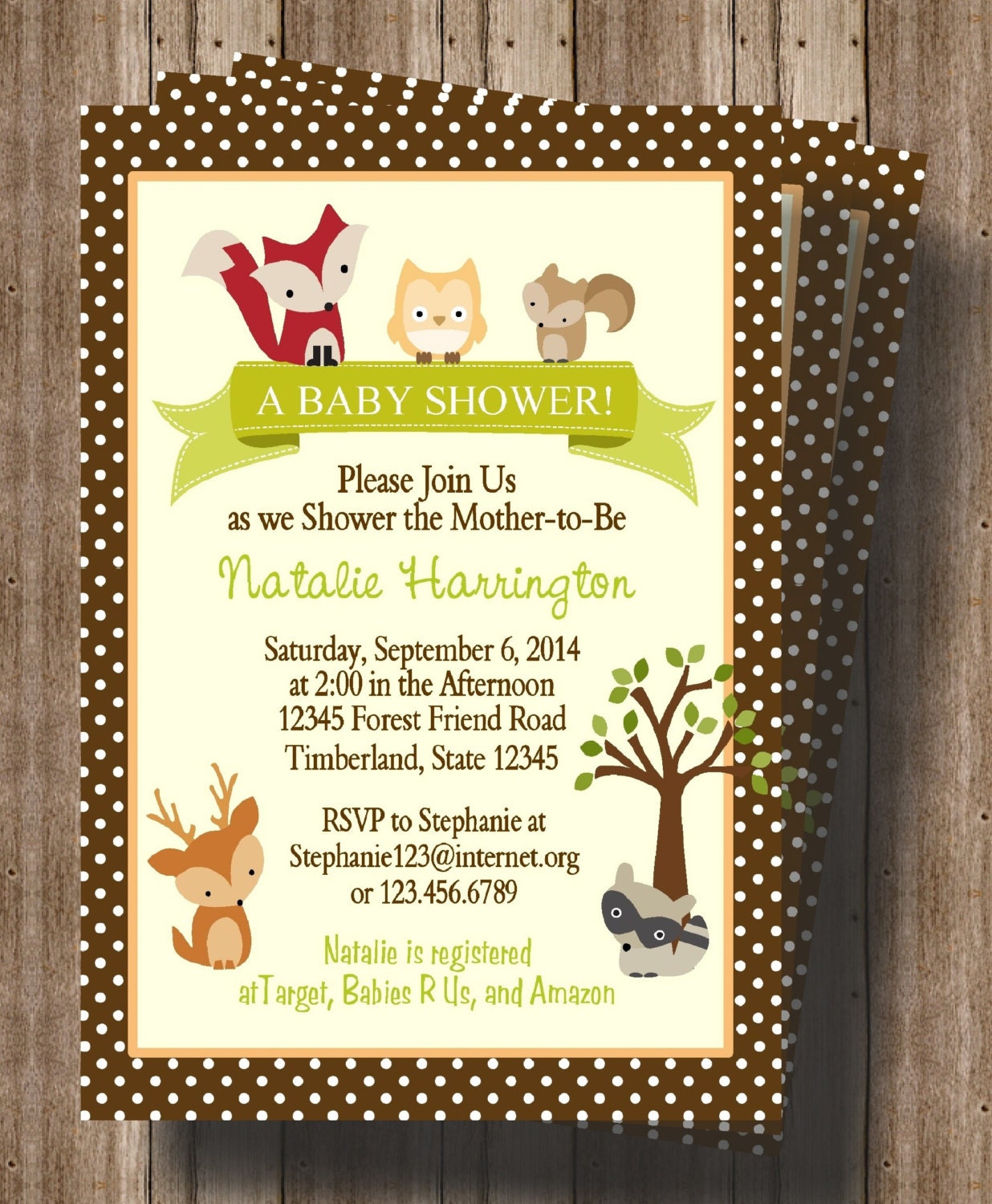 WOODLAND ANIMALS BABY Shower Invitation / Forest Animals