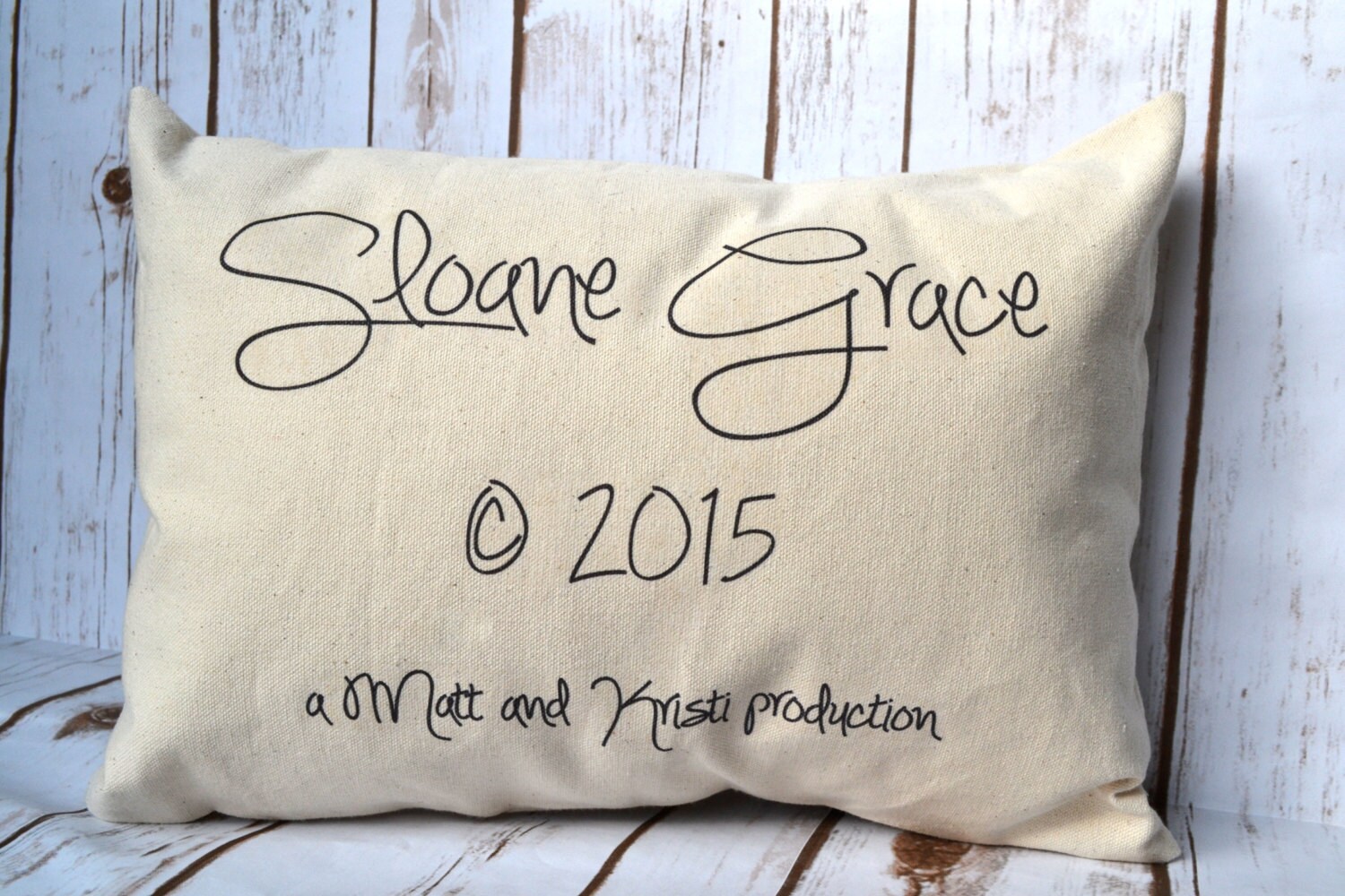 Personalized baby pillow name and copyright date by FeatherHen