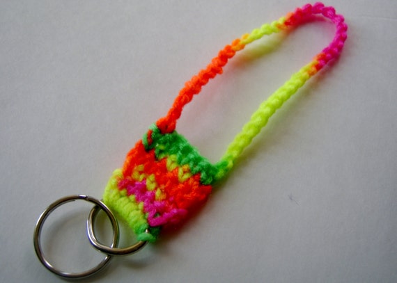 Crochet Loop Keychain Keyfob Neon Green Yellow Orange