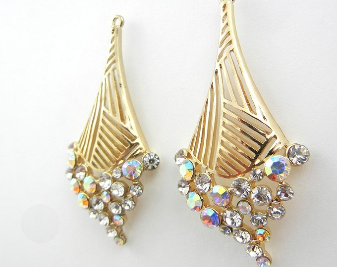 Gold-tone Abstract Diamond-shape Drop Charms with Rhinestones