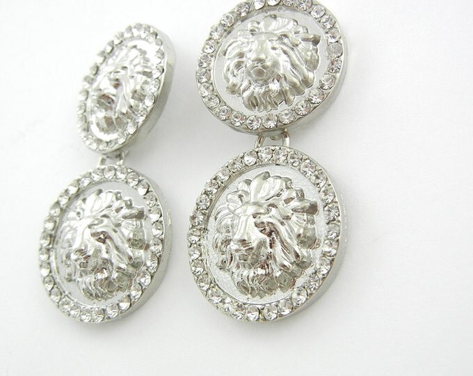 Pair of Silver-tone Double Round Lion Drop Charms