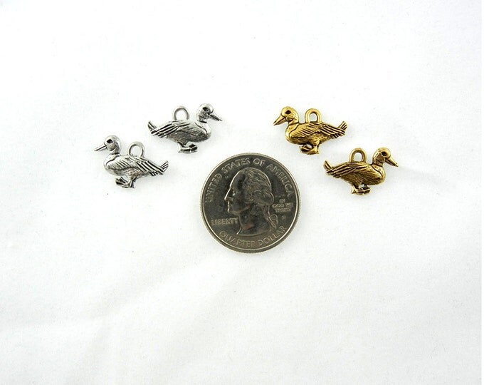 Pair of Small Pewter Duck Charms Available Silver and Gold-tone Jewelry Supplies