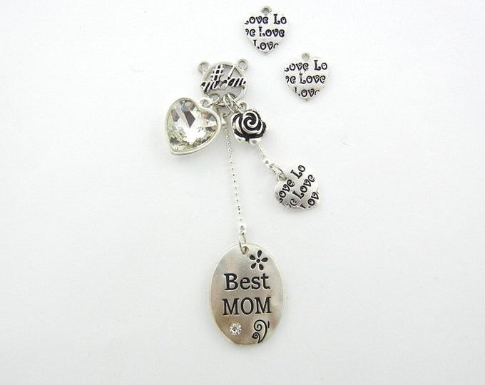 Multi Charm Best Mom Pendant and Charms Silver-tone