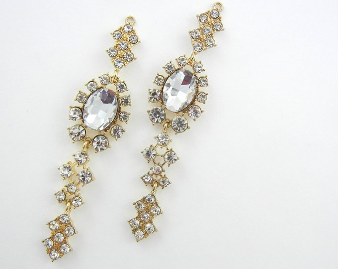 Pair of Gold-tone Chandelier Drop Charms with X Rhinestones