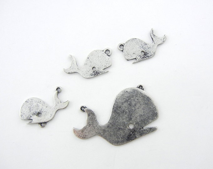 Set of Antique Silver-tone Whale Pendant and Charms