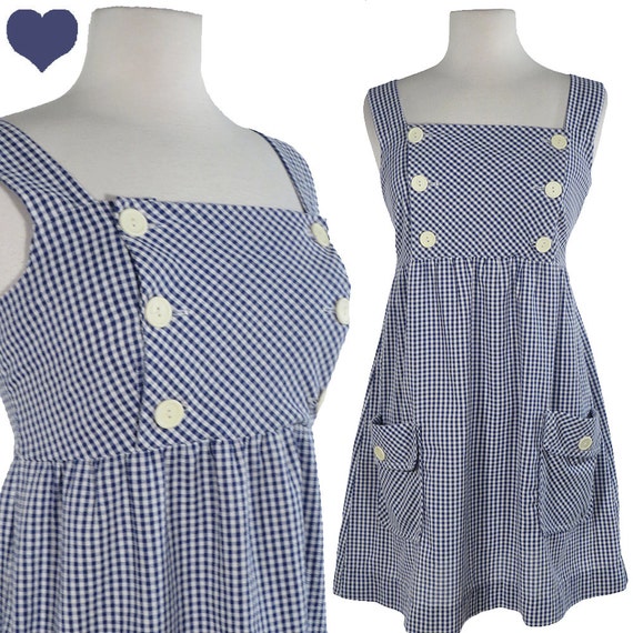 blue gingham jumper dress