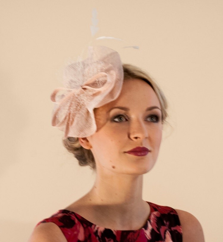 Blush pink fascinator hat for weddings bridal by MargeIilane