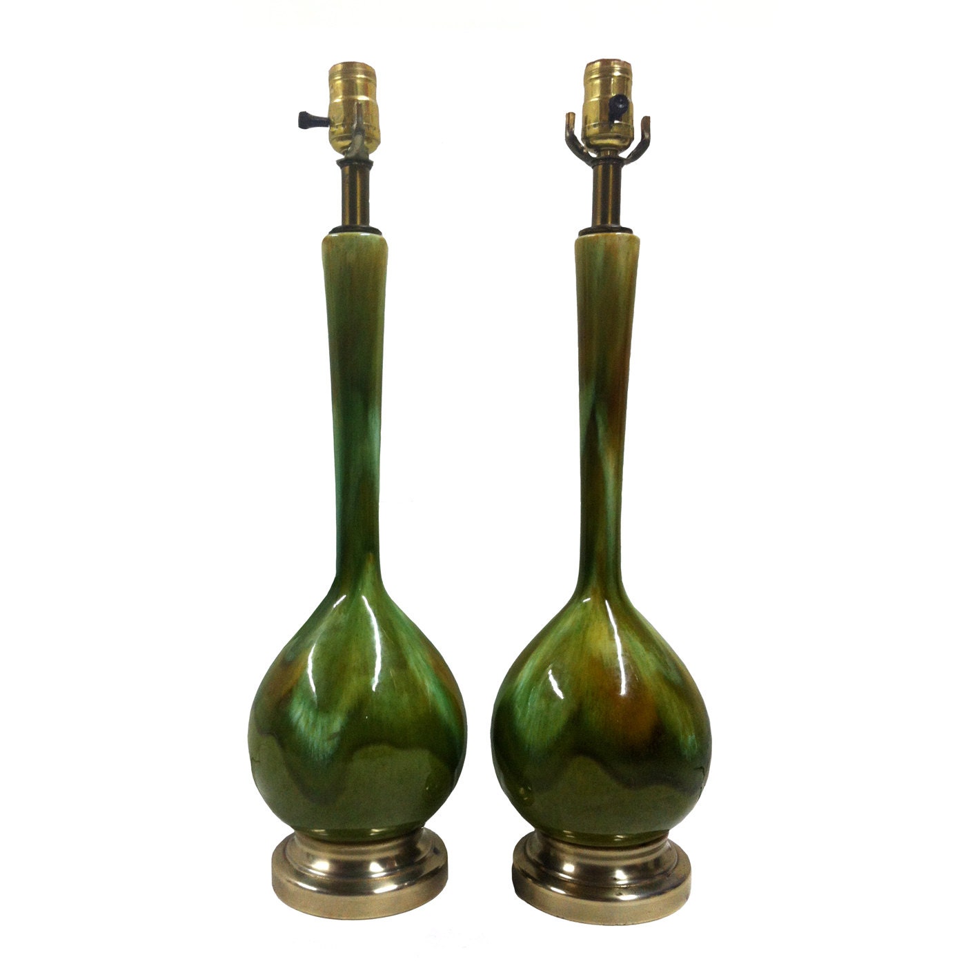 Vintage Green Drip Glaze Table Lamps Mid Century Modern