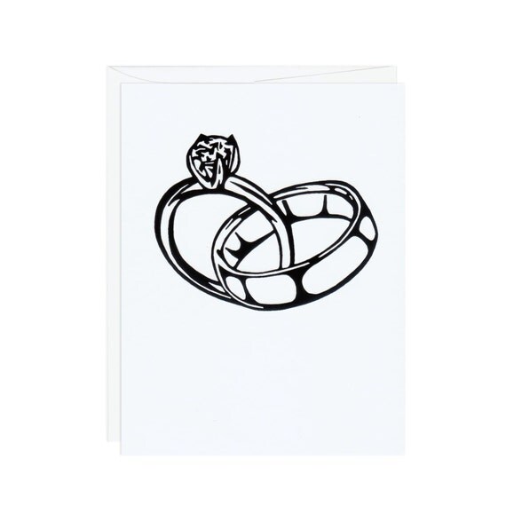 Linked Wedding Rings Handprinted White Card