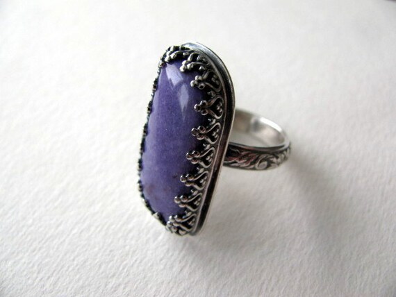 Sterling Silver and Purple Gemstone Ring, Floral Ring Band, Purple ...