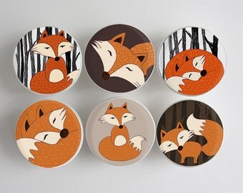 Fox Drawer Knobs, Woodland Fox Knobs, Wood Knobs- 1 1/2 Inches -Choose your quantity - Made-to-Order