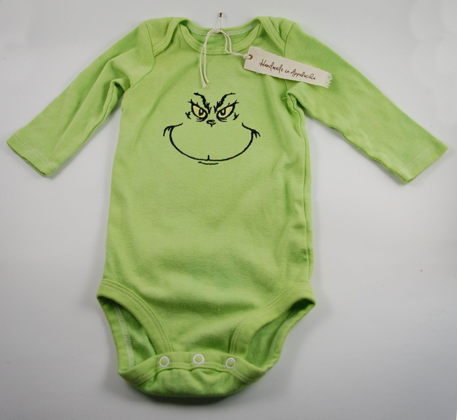 Grinch Face embroidered onesie bodysuit Dr. by HandmadeAppalachia