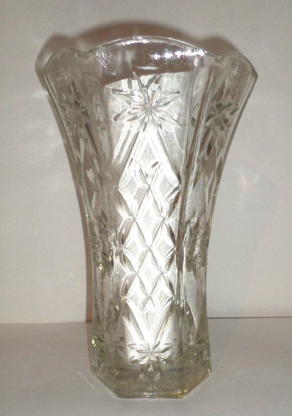 Vintage Cut Glass Vase Large Clear Glass Vase Diamond