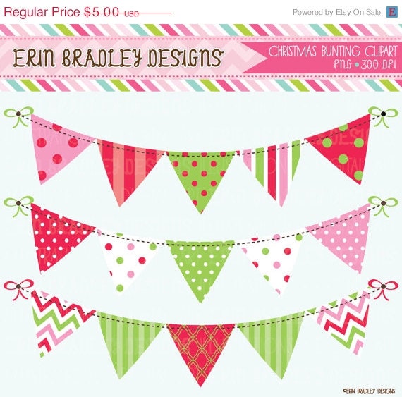 50% OFF Christmas Bunting Banner Flag Clipart Commercial Use Clip Art Graphics INSTANT DOWNLOAD Il_570xn