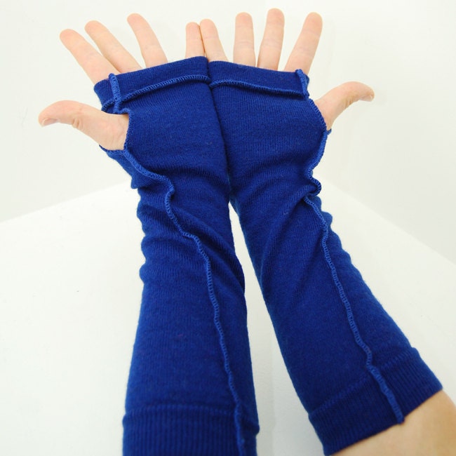 Arm Warmers in Cobalt Blue Recycled Merino Wool