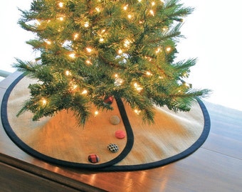 Pencil Christmas Tree Skirt -- Tailored, Burlap with Dressmaker Details of Banding & Buttons of Your Choosing