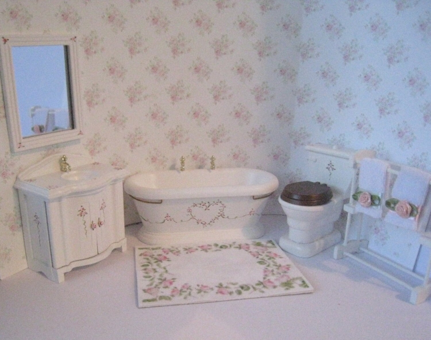 Dollhouse bathroom Six piece bathroom set Miniature