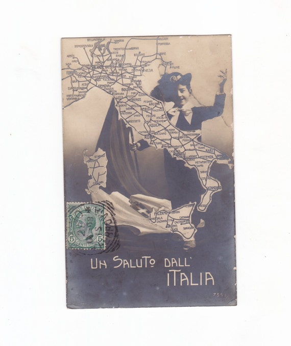 Greetings from Italy Vintage Italian Map Postcard Handwritten