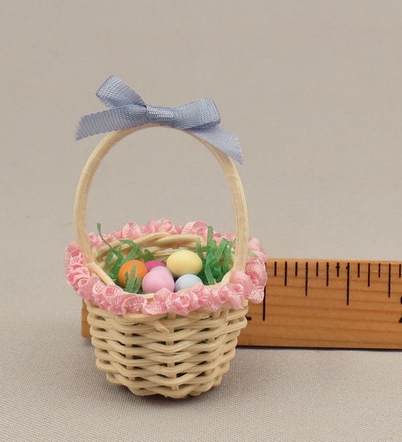 Dollhouse Miniature Decorated Easter Basket with Colored Eggs