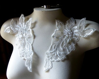 Ivory Applique Lace Pair for Bridal, Headbands, Costume Design PR 10