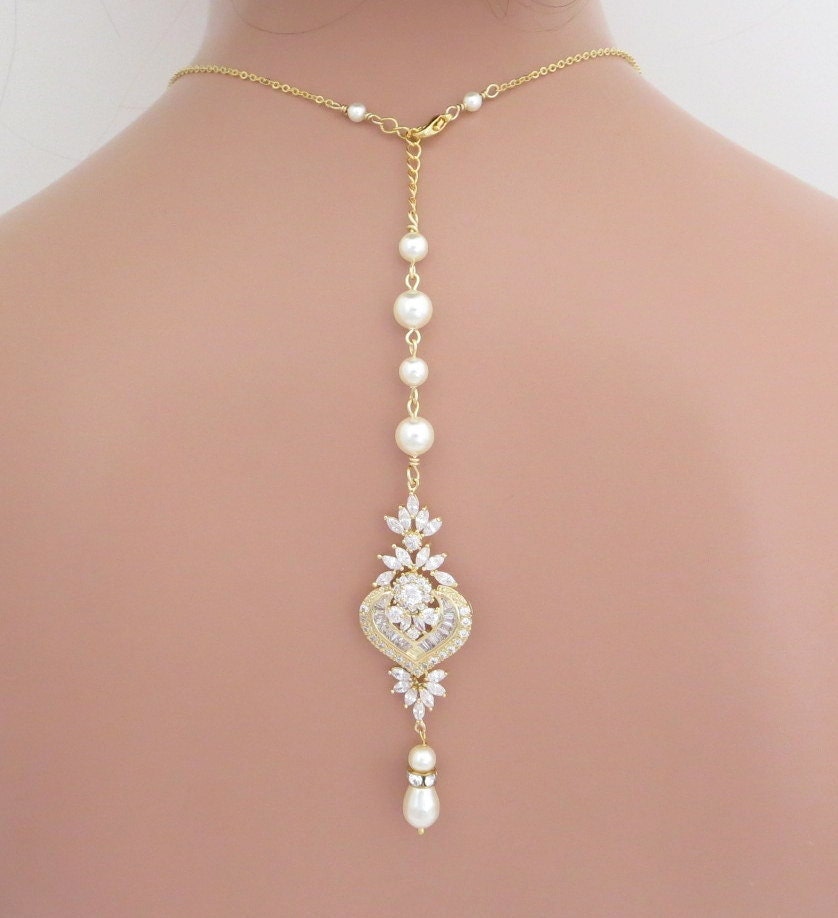 Bridal backdrop necklace Gold backdrop necklace by treasures570