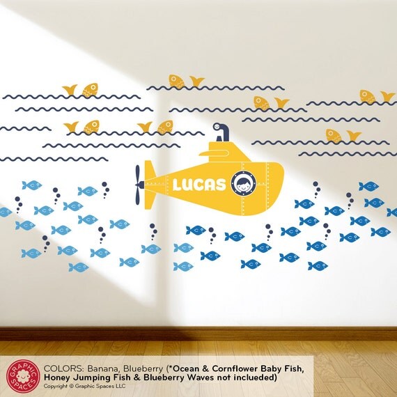 Yellow Submarine Wall Decal Personalized Name Ocean Nursery