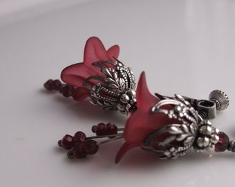 Garnet Earrings, Burgundy Wine Flower Earrings, January Birthday Birthstone, Bridesmaid jewelry